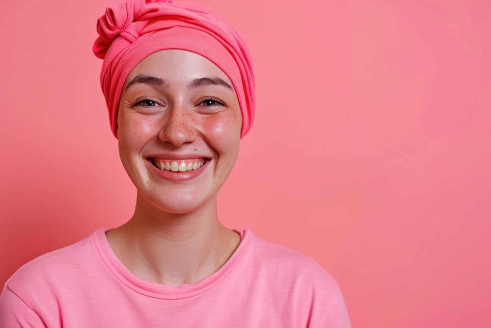 Happy cancer patient portrait adult scarf.
