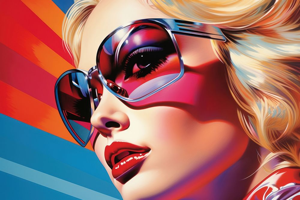 A woman with sports car art sunglasses lipstick.