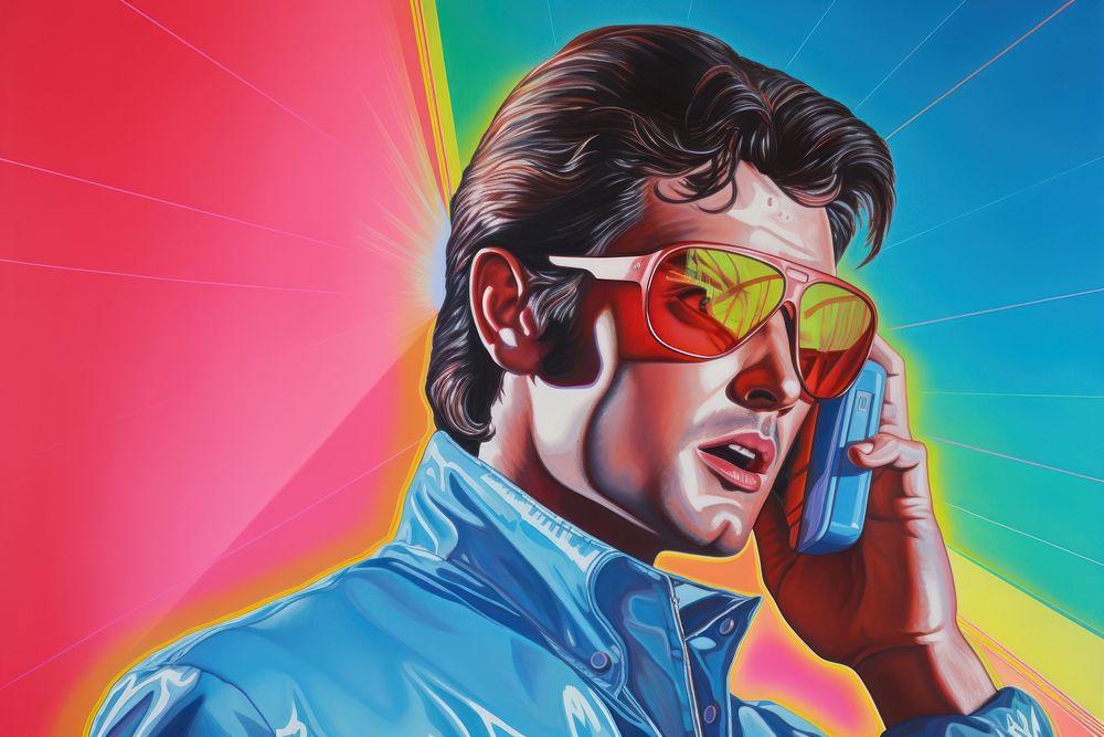 A man taking phone art sunglasses painting.