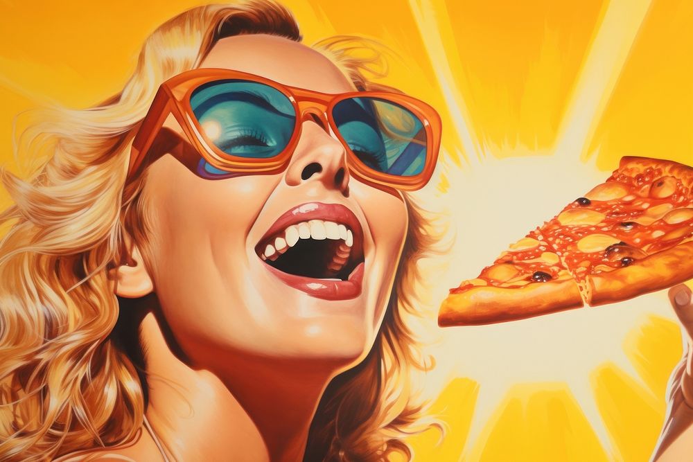 A person eating pizza glasses cartoon adult.