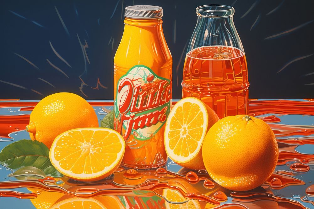 An orange jam bottle grapefruit drink juice.
