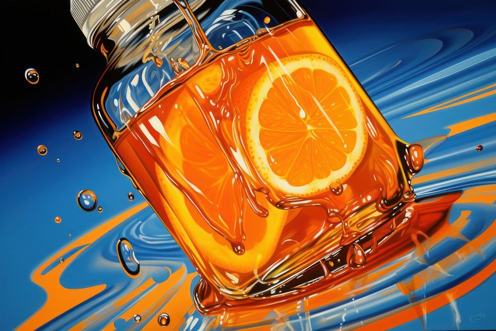 An orange jam bottle drink fruit refreshment.