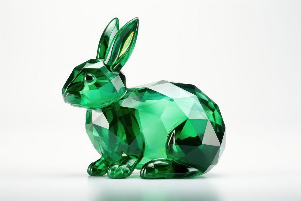 Rabbit bank gemstone emerald white background.