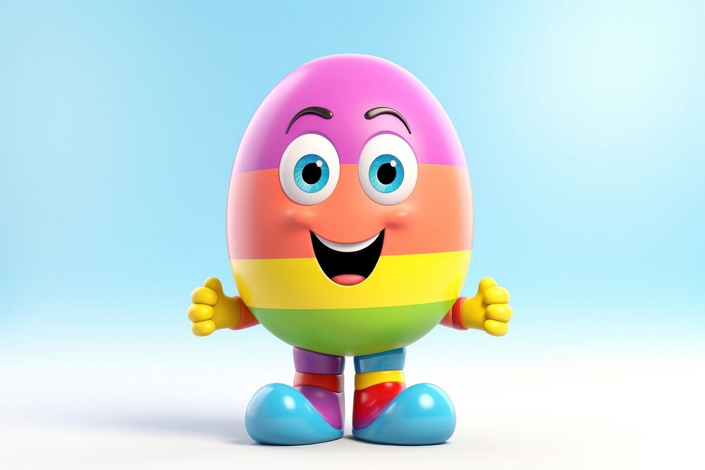 Rainbow with his legs and face cartoon toy egg.