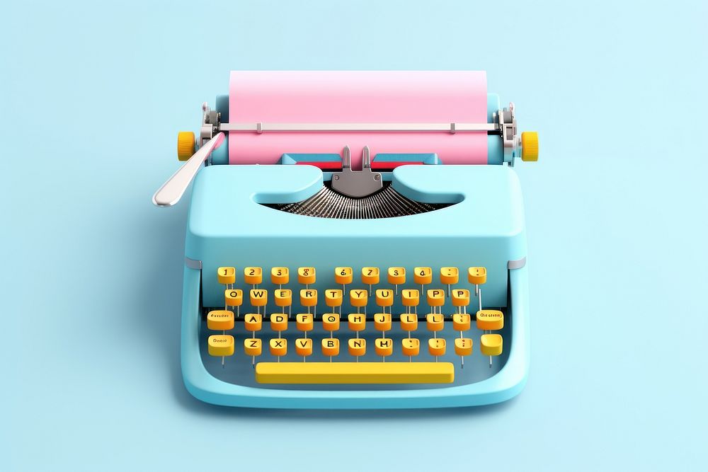 Blue typewriter with paper in text correspondence electronics.