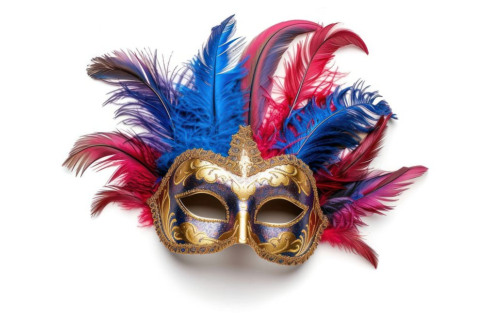 Venetian carnival mask feather white background lightweight.