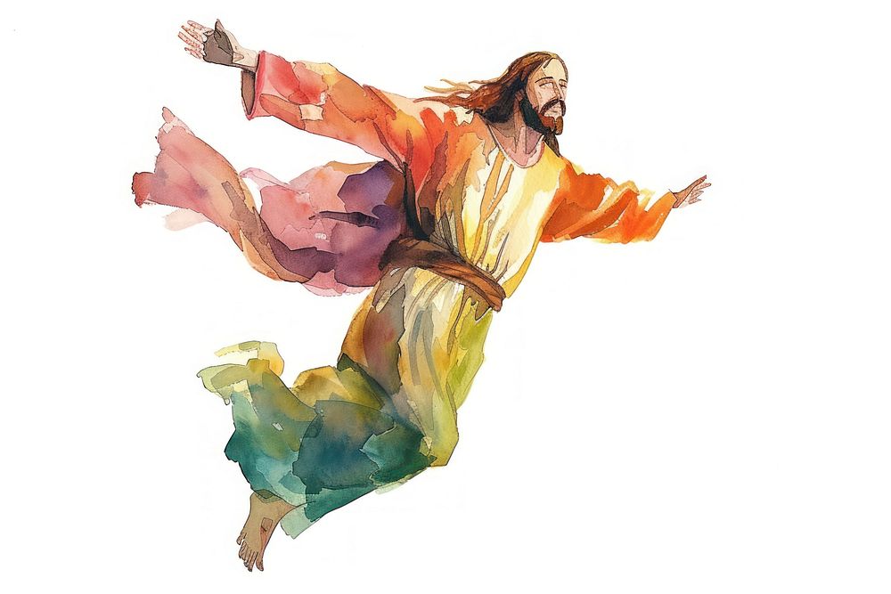 Watercolor illustration jesus flying adult spirituality creativity.