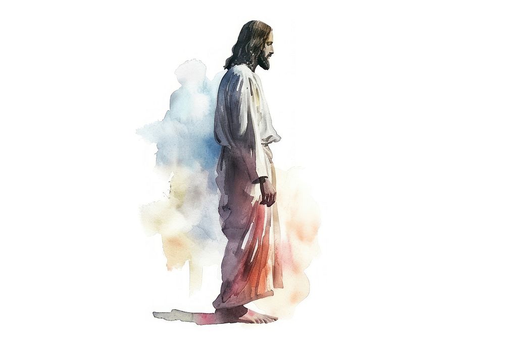 Watercolor illustration jesus standing painting spirituality creativity.