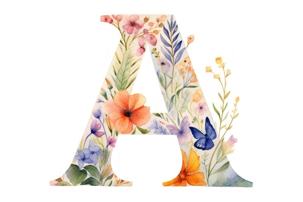 Floral inside Alphabet A flower text number.