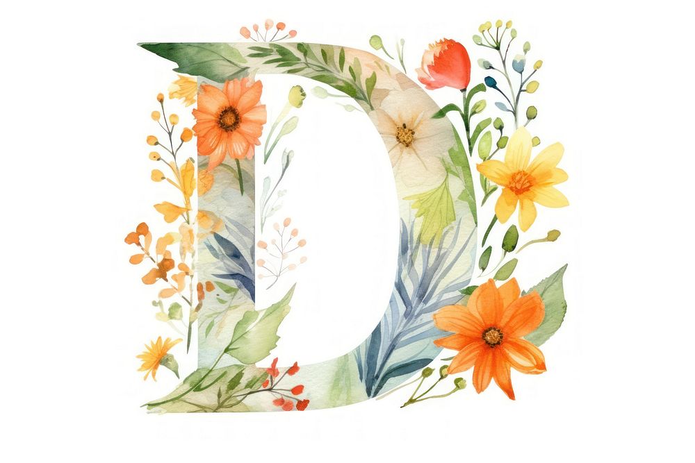 Floral inside Alphabet D flower text pattern.