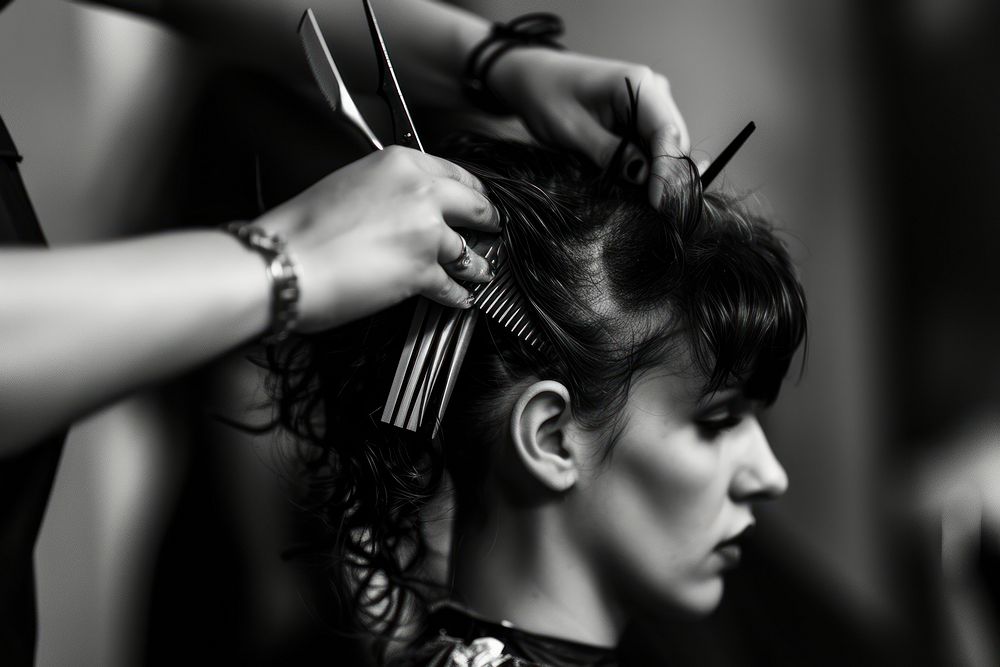 A lady getting her hair cut at the salon adult hairdresser accessories.
