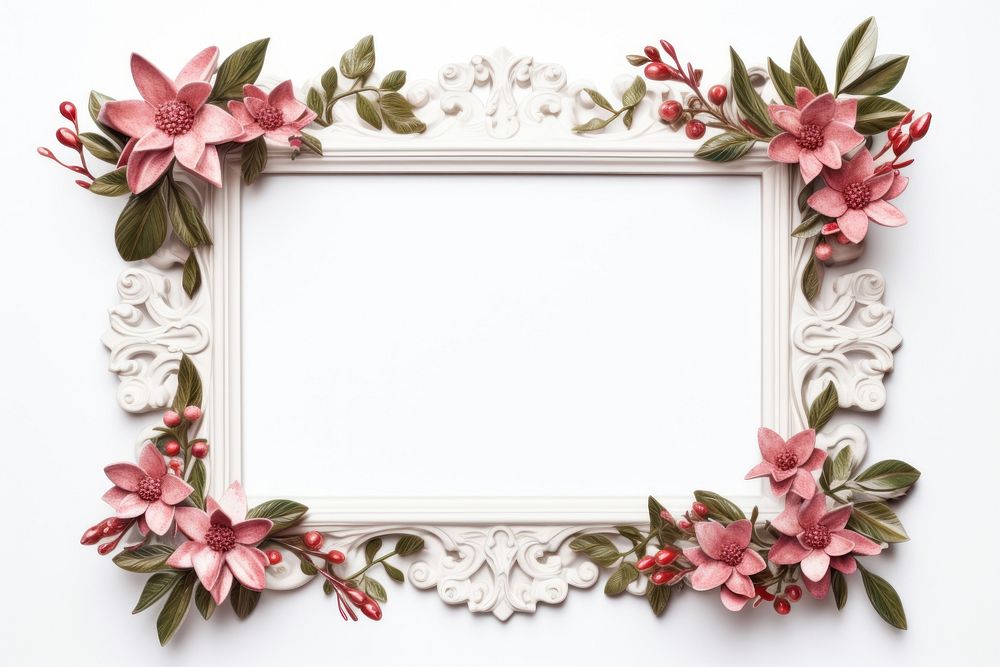 Blank pink pattern flower frame white background.