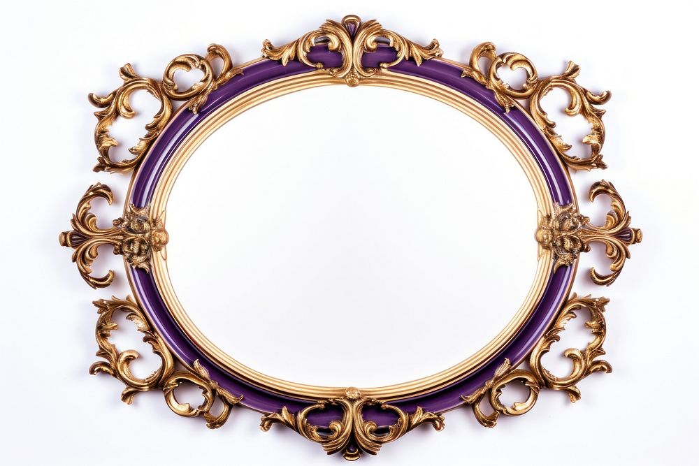 Yellow purple ceramic oval design Renaissance frame vintage jewelry photo white background.