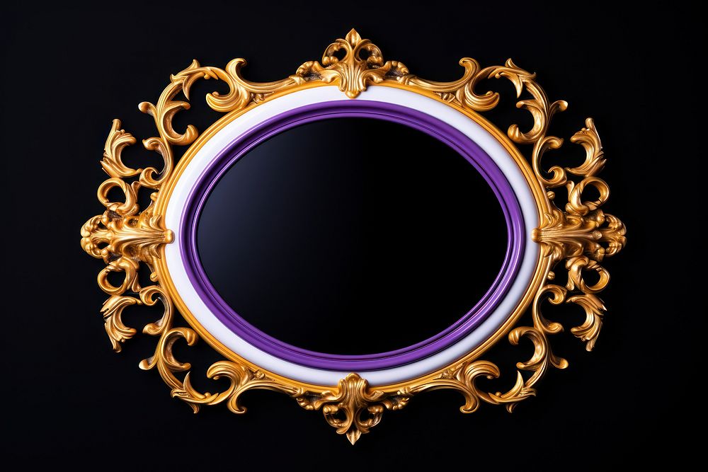Yellow purple ceramic oval design Renaissance frame vintage jewelry mirror photo.