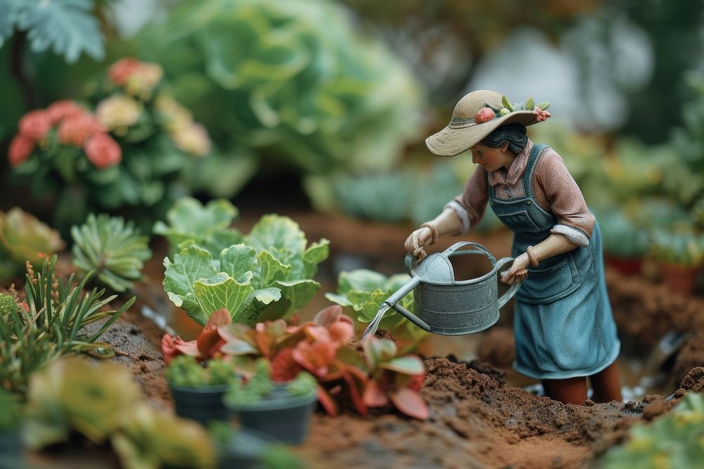 A woman is gardener watering plants in garden outdoors gardening nature.
