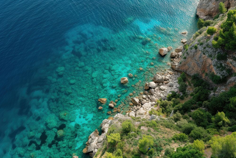 Aerial view of mediterranean sea outdoors nature coast.