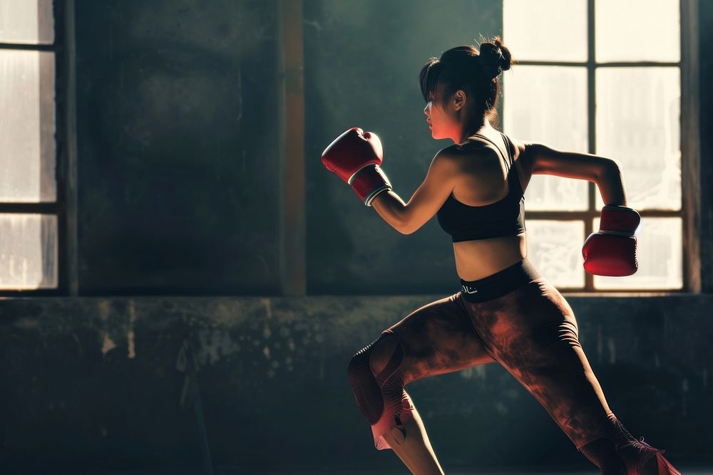 Athlete woman doing kick boxing training punching athlete sports.