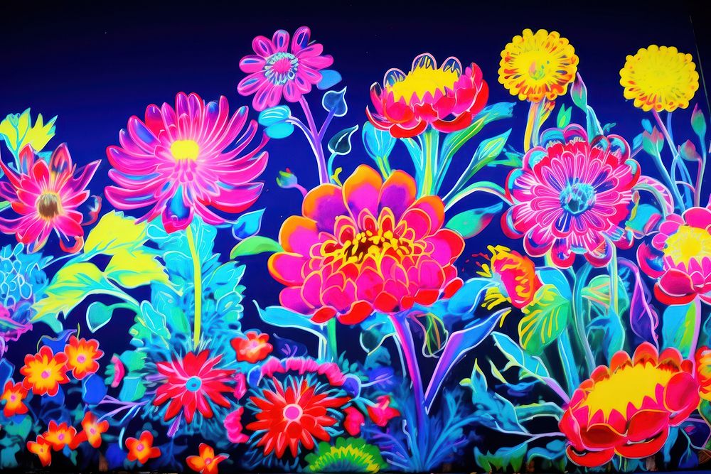 Black light oil painting of floral pattern flower nature.