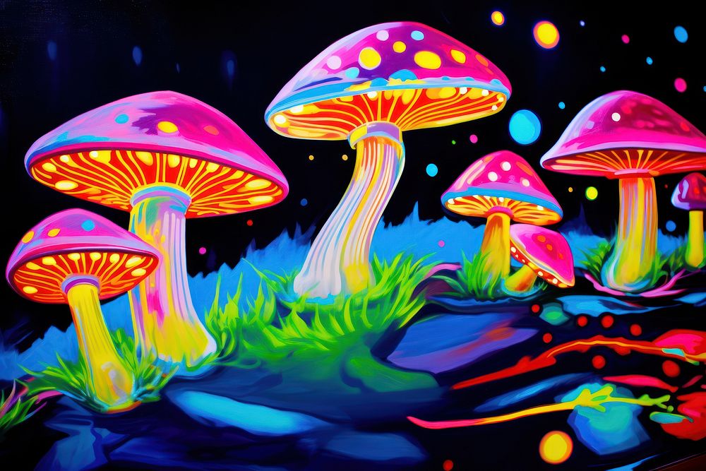 Black light oil painting of mushroom outdoors fungus nature.
