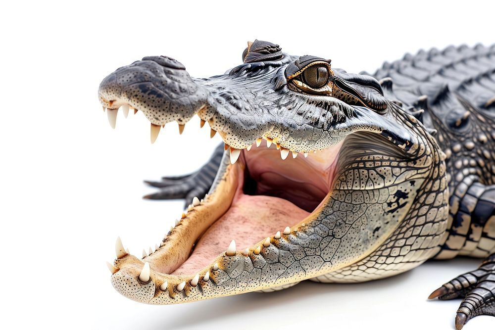Crocodile open mouth reptile animal white background.