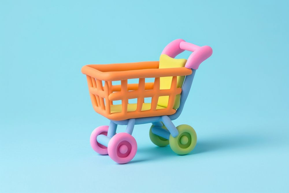 Shopping trolley vehicle text toy.