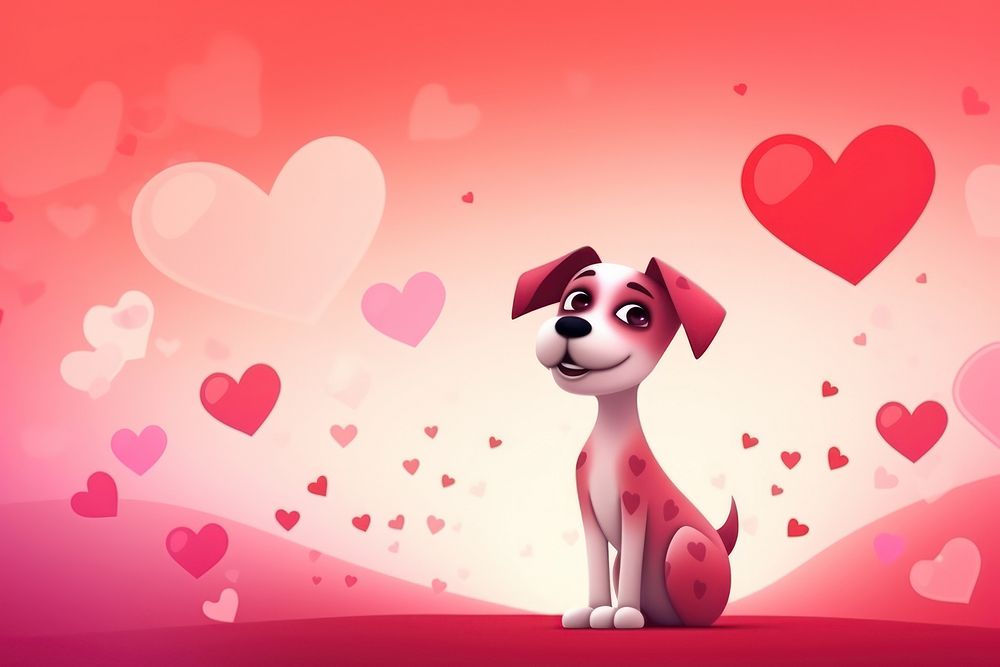Dog and hearts cartoon cute red.