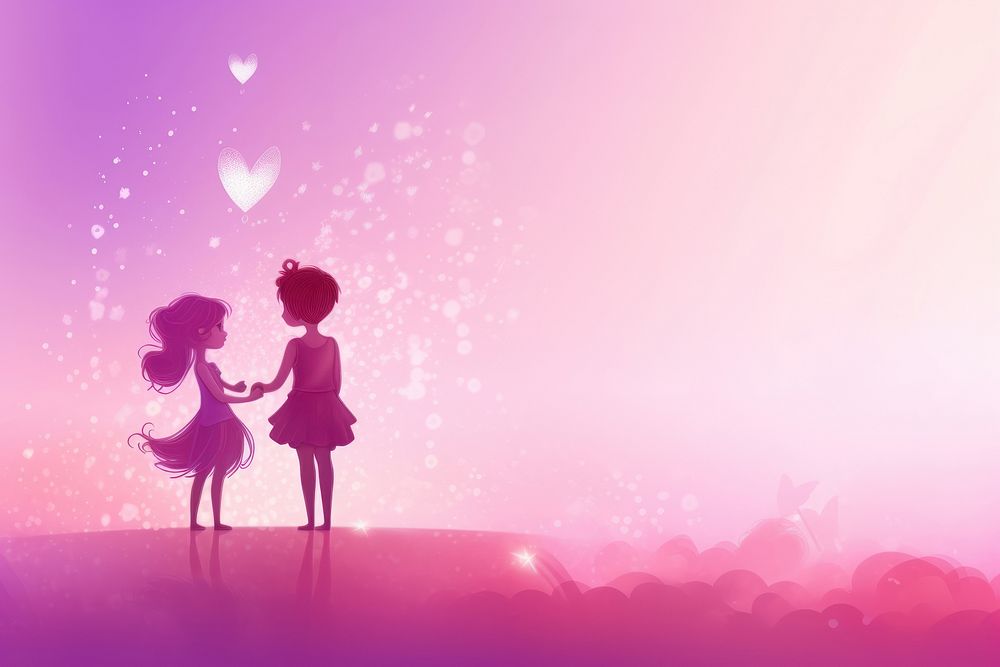 Fairy and hearts pink pink background togetherness.