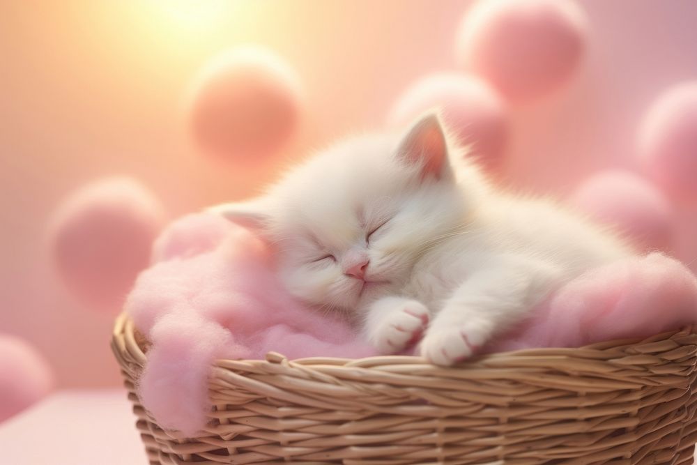 Kitten basket mammal animal.