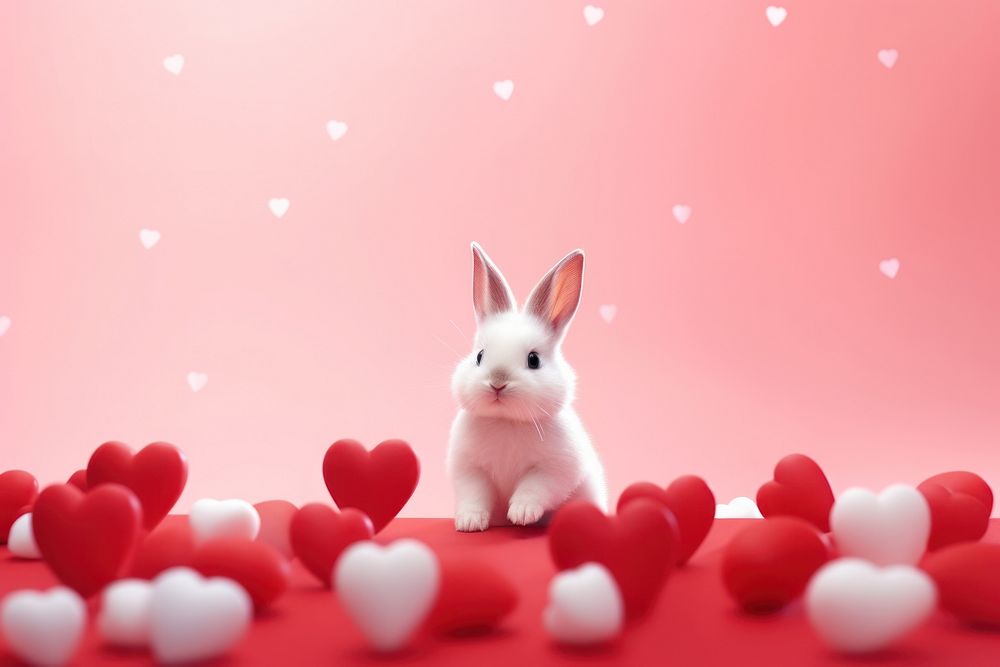 Rabbit and hearts animal mammal cute.