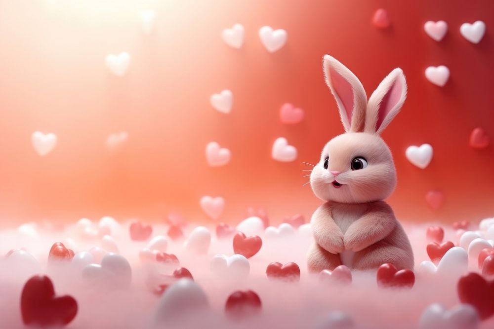 Rabbit and hearts mammal cute red.