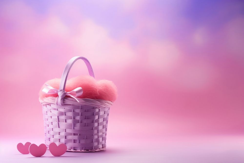 Valentine gift basket purple pink red.