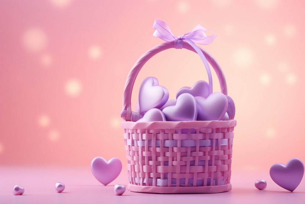 Valentine gift basket purple pink celebration.