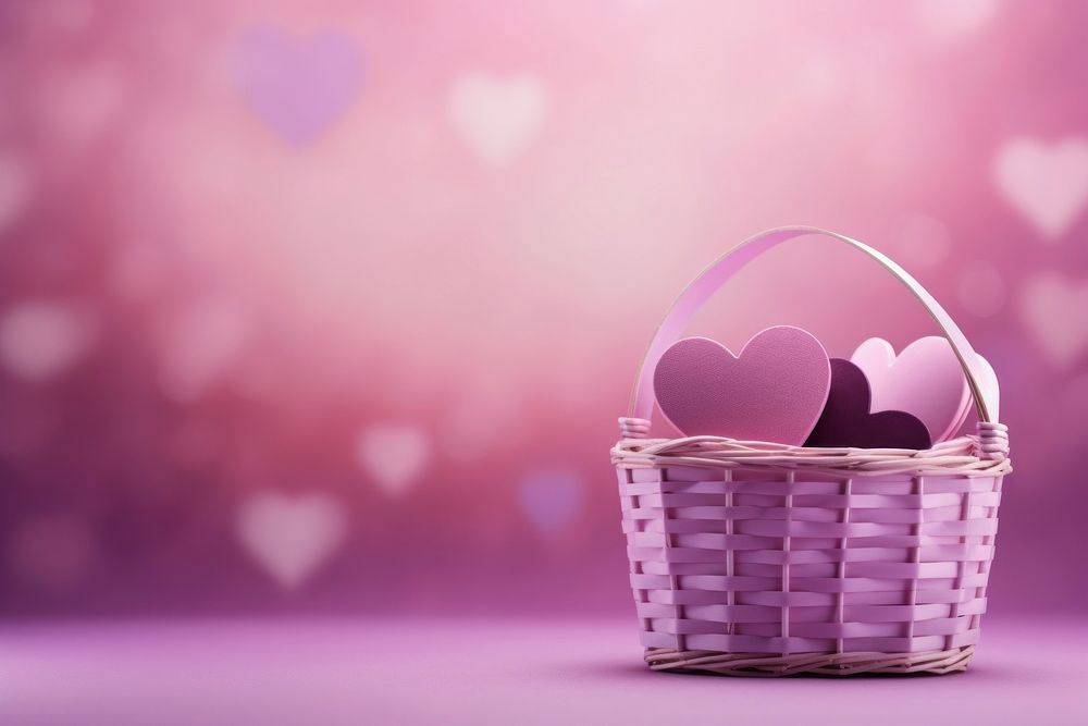 Valentine gift basket purple pink celebration.