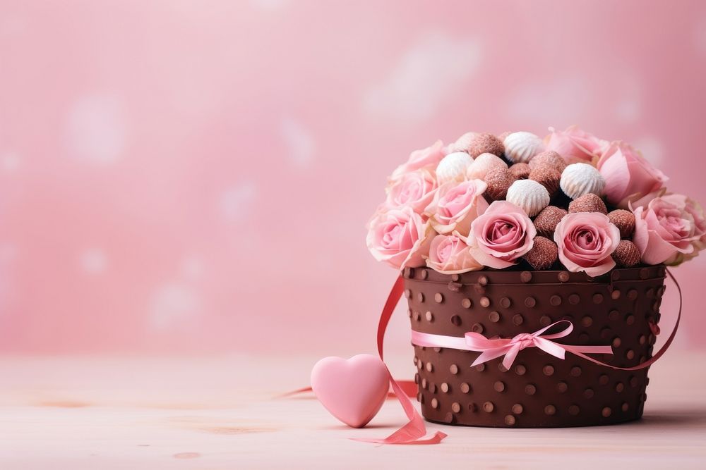 Valentine gift basket rose chocolate dessert.