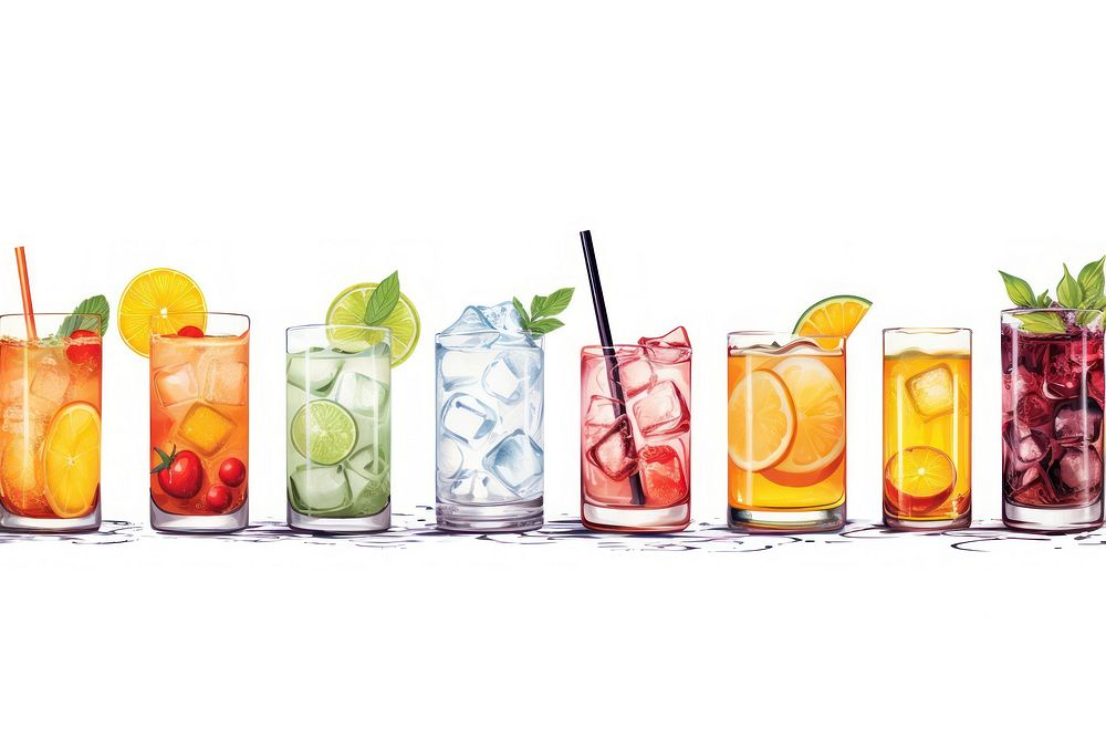 Drinks line horizontal border cocktail mojito glass.