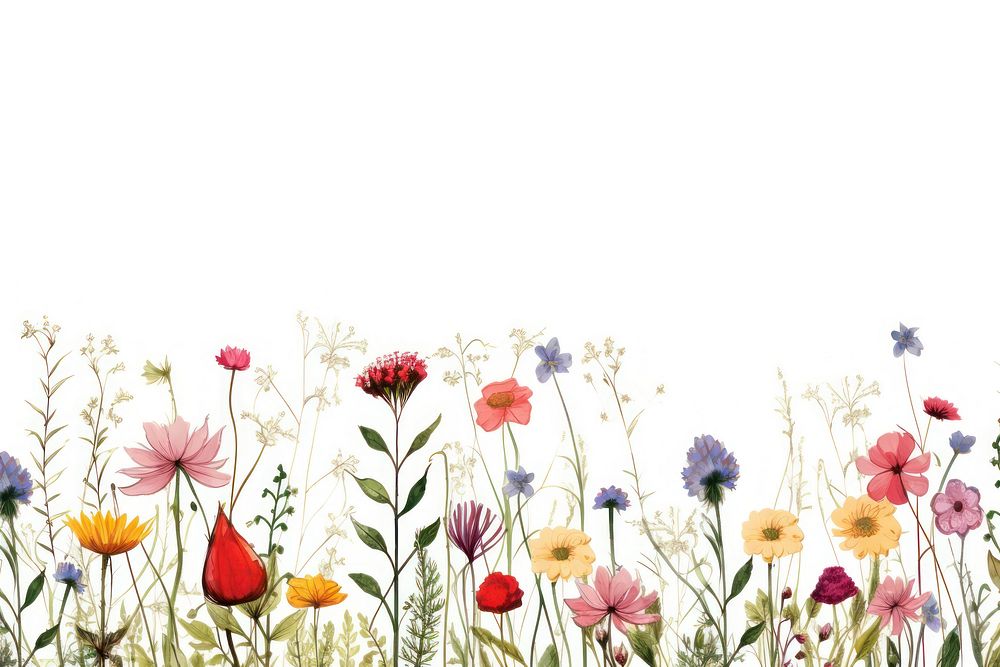 Wildflower line horizontal border backgrounds outdoors pattern.