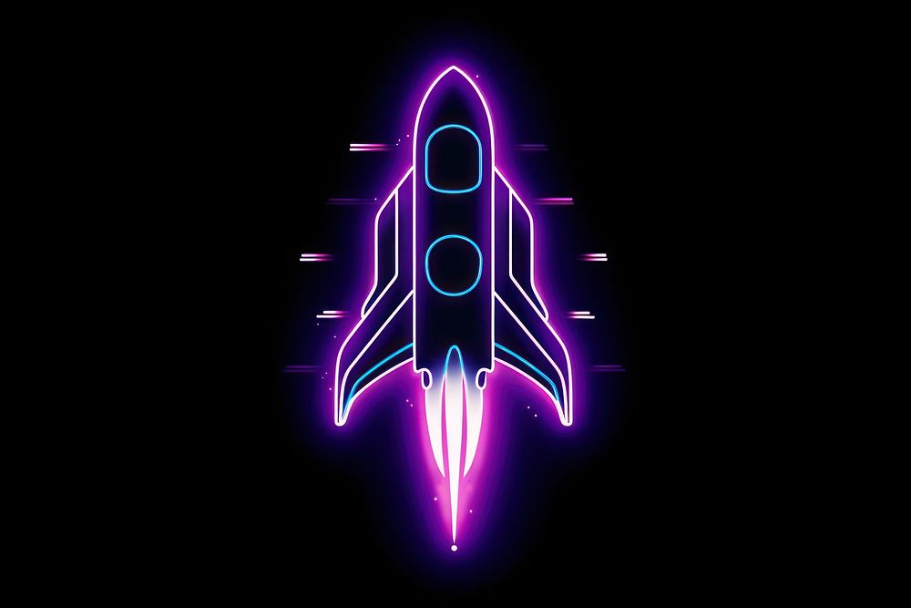 Illustration Rocket Neon rim light neon rocket purple.