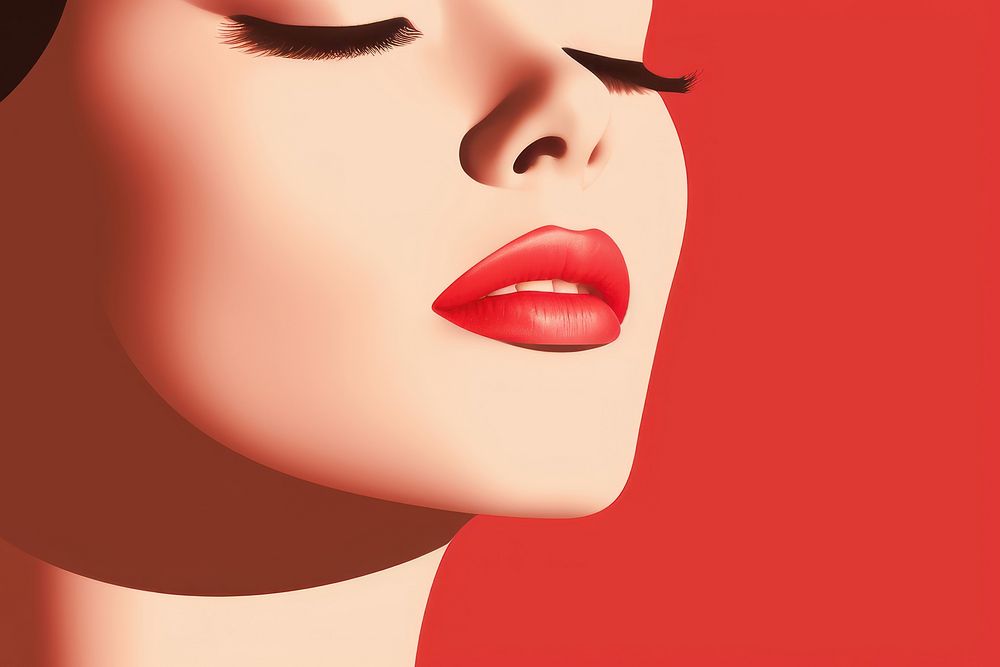 Litograph minimal woman beauty makeup lipstick adult perfection.