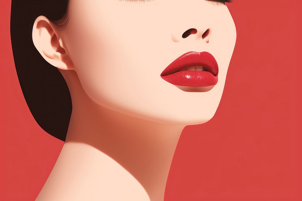 Litograph minimal woman beauty makeup lipstick portrait adult.