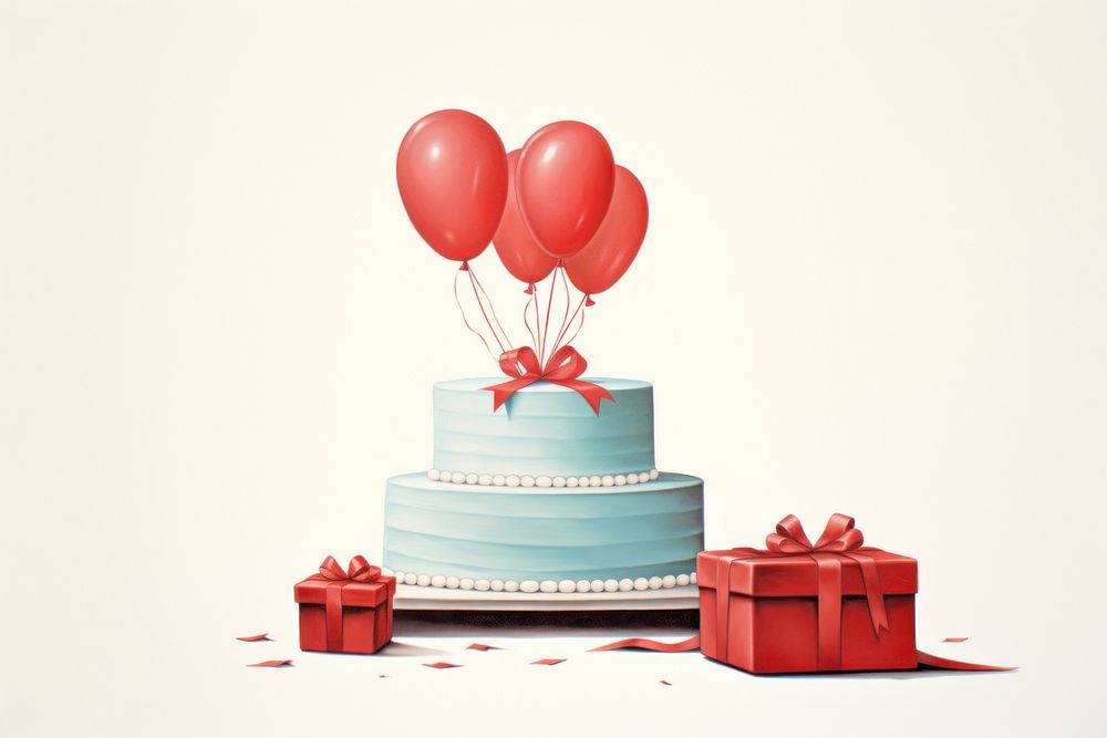 Litograph minimal birthday cake balloon dessert food.