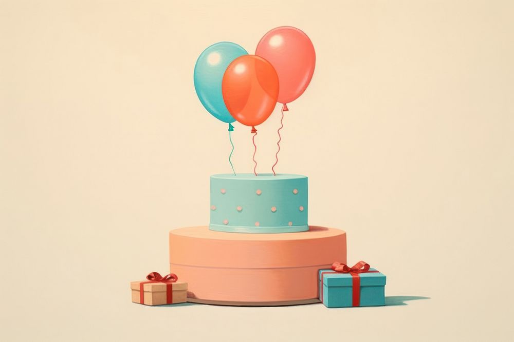 Litograph minimal birthday cake balloon dessert anniversary.