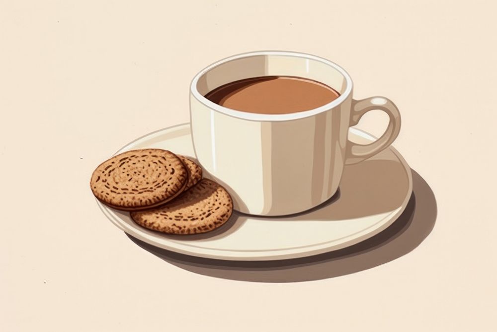 Litograph minimal coffee cookie saucer drink.