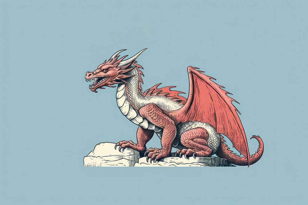 Litograph minimal dragon animal representation creativity.