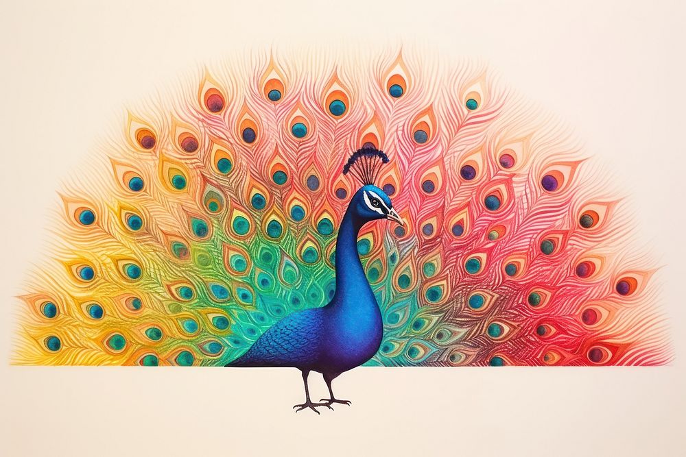 Litograph minimal peacock animal bird creativity.