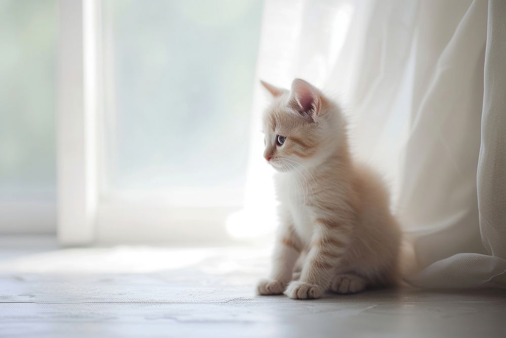 Photo of a kitten in a minimal house animal mammal white.
