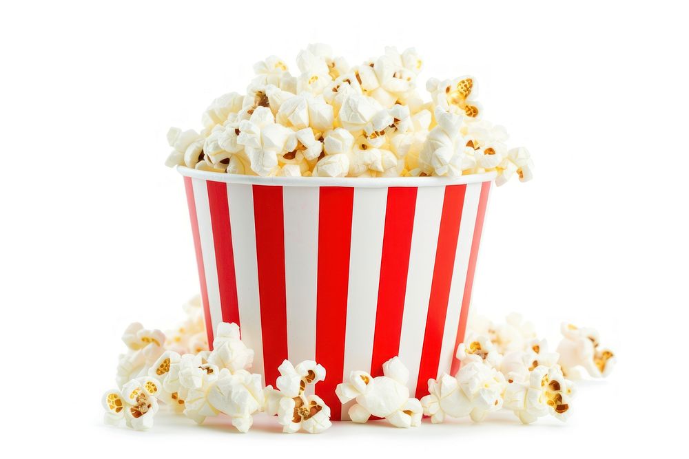 Popcorn bucket snack food white background.