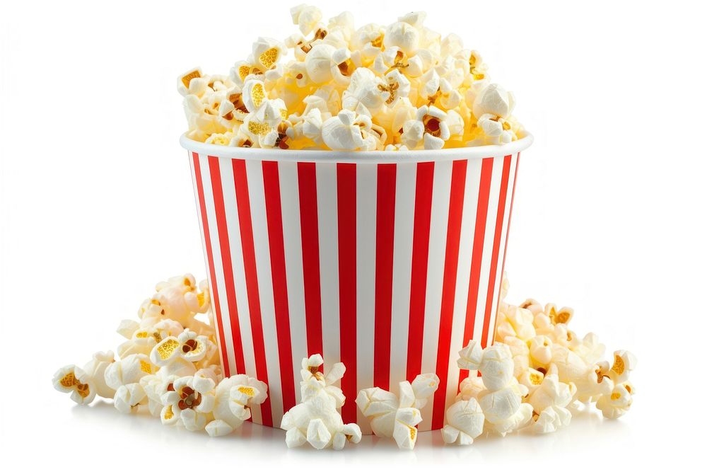 Popcorn bucket snack food white background.