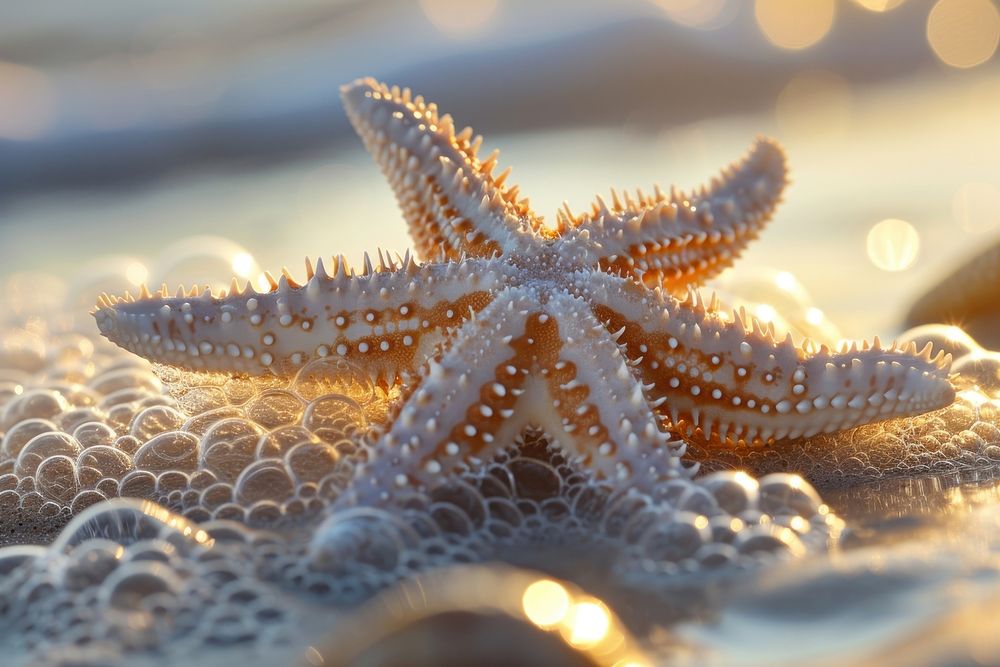 Photo of a starfish invertebrate illuminated underwater.