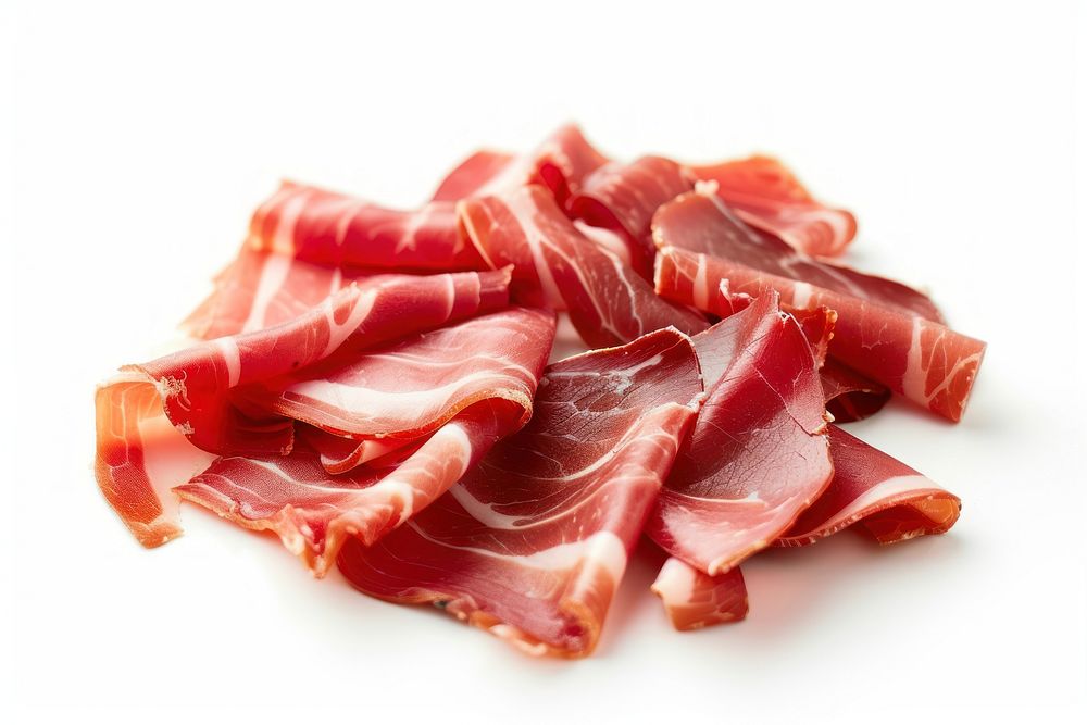 Sliced iberico ham bacon meat pork.