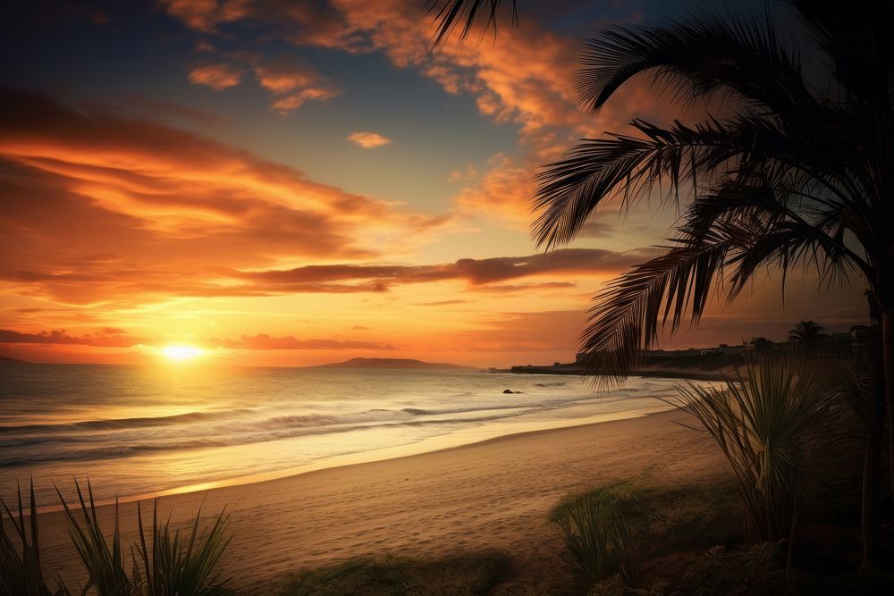 Beach sunset landscape sunlight.